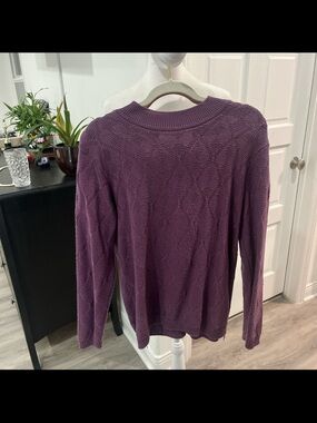 Alfred Dunner Purple Textured Knit Crewneck Sweater - Women
